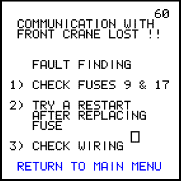 60 Communication with front crane lost